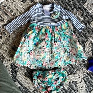 Floral stripe, lace, dress! 12months